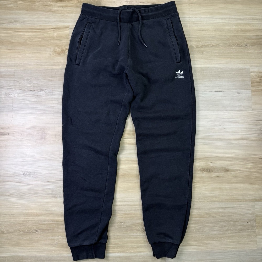 adidas Originals Trefoil Fleece Joggers Pants Men's Medium Black Zipper Pockets
